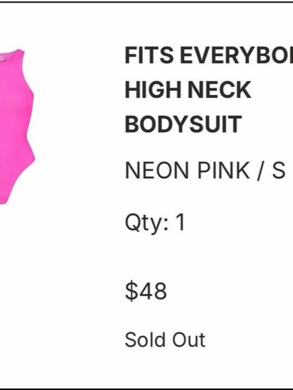 SKIMS Fits Everybody High Neck Bodysuit Neon Pink Small